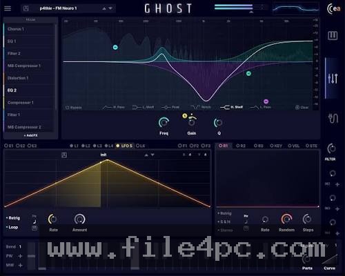 The effects chain panel showcasing integrated distortion, delay, and reverb modules for sound sculpting.