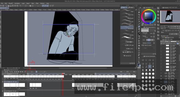 The frame-by-frame motion timeline window used for creating animated sequences and moving illustrations.